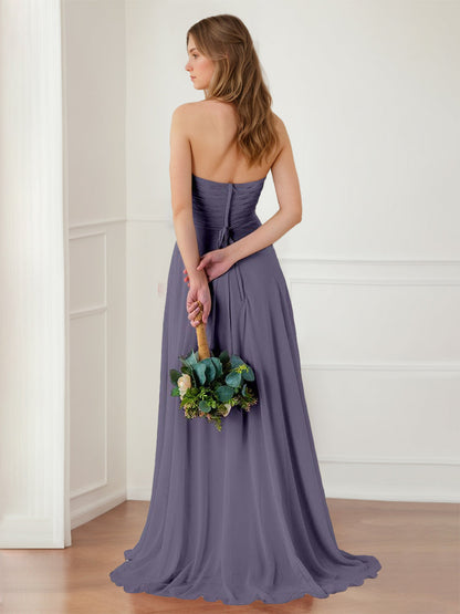 A Line/Princess Strapless Sweetheart Neck Sleeveless Floor-Length Bridesmaid Dresses with Ruffles