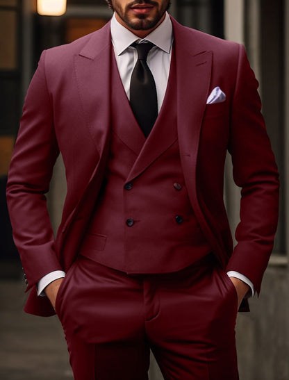 Men's Tailored Fit Single Breasted Two-buttons 3 Pieces Solid Colored Wedding Suits