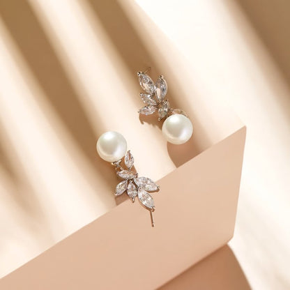 Elegant Oval Cubic Zirconia/Pearl Drop Earrings