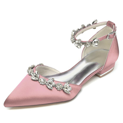 Women's Rhinestone Low Heel Pointed Toe Bridesmaid Shoes