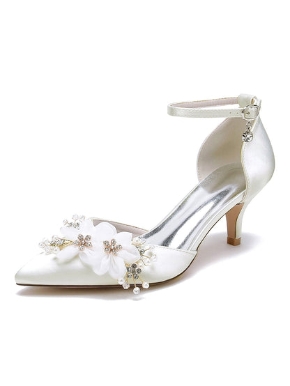 Women's Wedding Shoes Rhinestone Mid Heel Pointed Toe Bridal Shoes