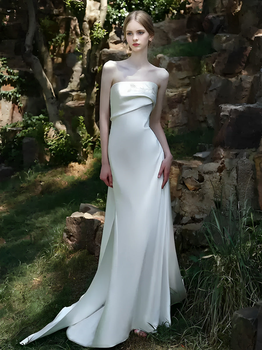 Minimalist Trumpet/Mermaid Strapless Sleeveless Wedding Dresses with Embroidery