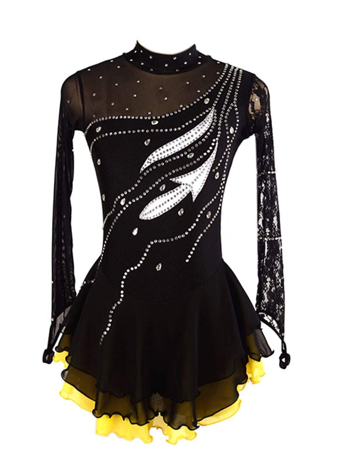 Figure Skating Dress Women's Girls' Dancewear  Black Stretchy Crystal/Rhinestone Long Sleeve Ice Skating Dress