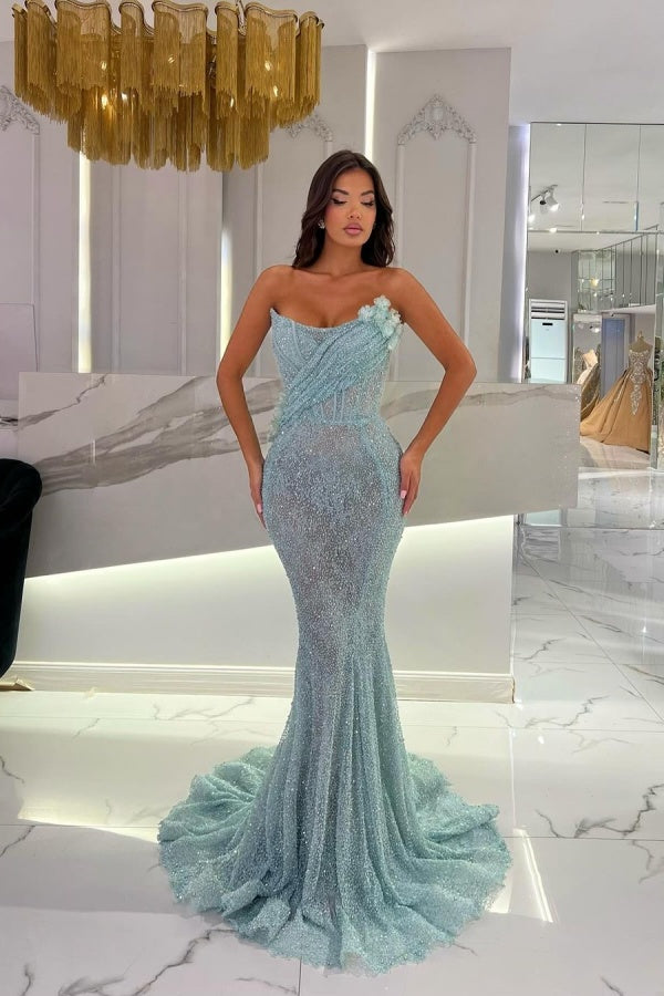 Gorgeous Strapless Sequins Mermaid Prom Dress With 3D-Blumen ZT0209