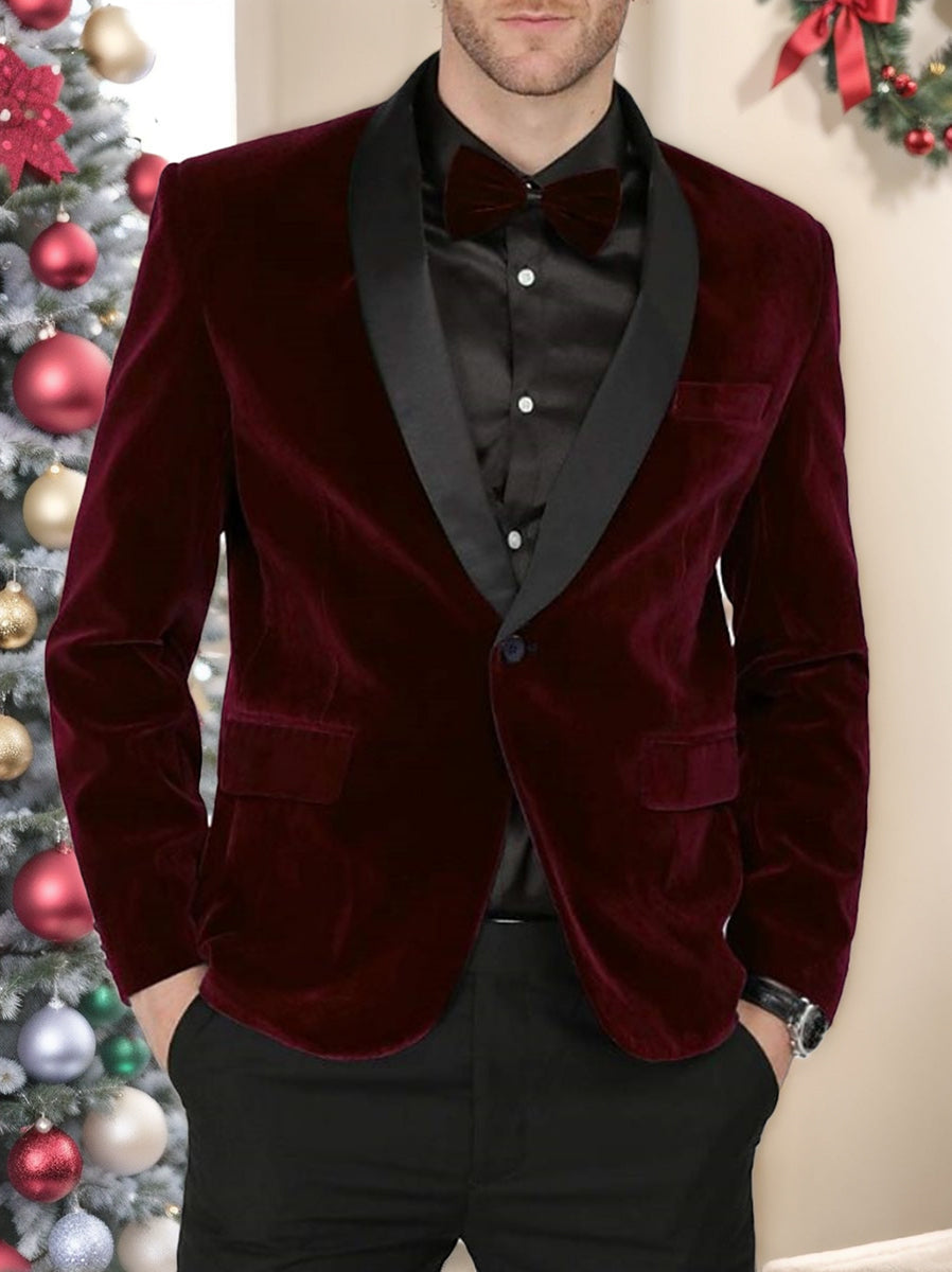 Green Blue Burgundy Men's Velvet Regular Single Breasted One-Button Party Suits Jacket