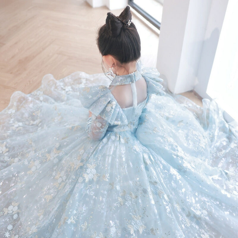 A-Line/Princess Long Sleeves Lace Girl Party Dress with Appliques & Train