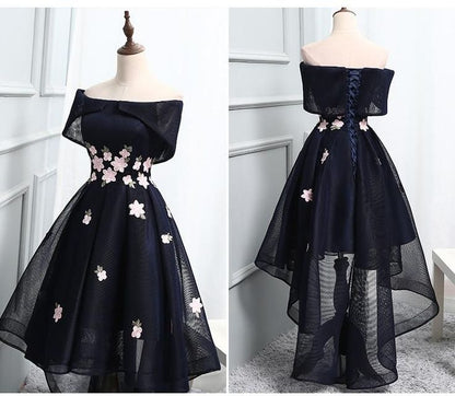 LTP0631,Black off the shoulder high low homecoming dresses prom dress short evening dress