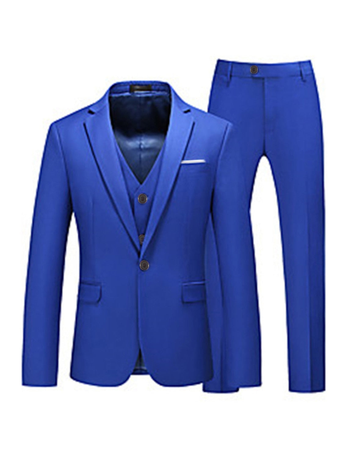 Pink Red Blue Yellow Men's Tailored Fit 3 Pieces Solid Colored Single Breasted One-button Party Suits