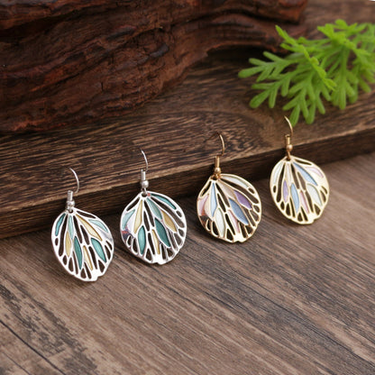 Stylish Elegant Enamel Leaf Earrings Necklace Two Pieces Jewelry Set