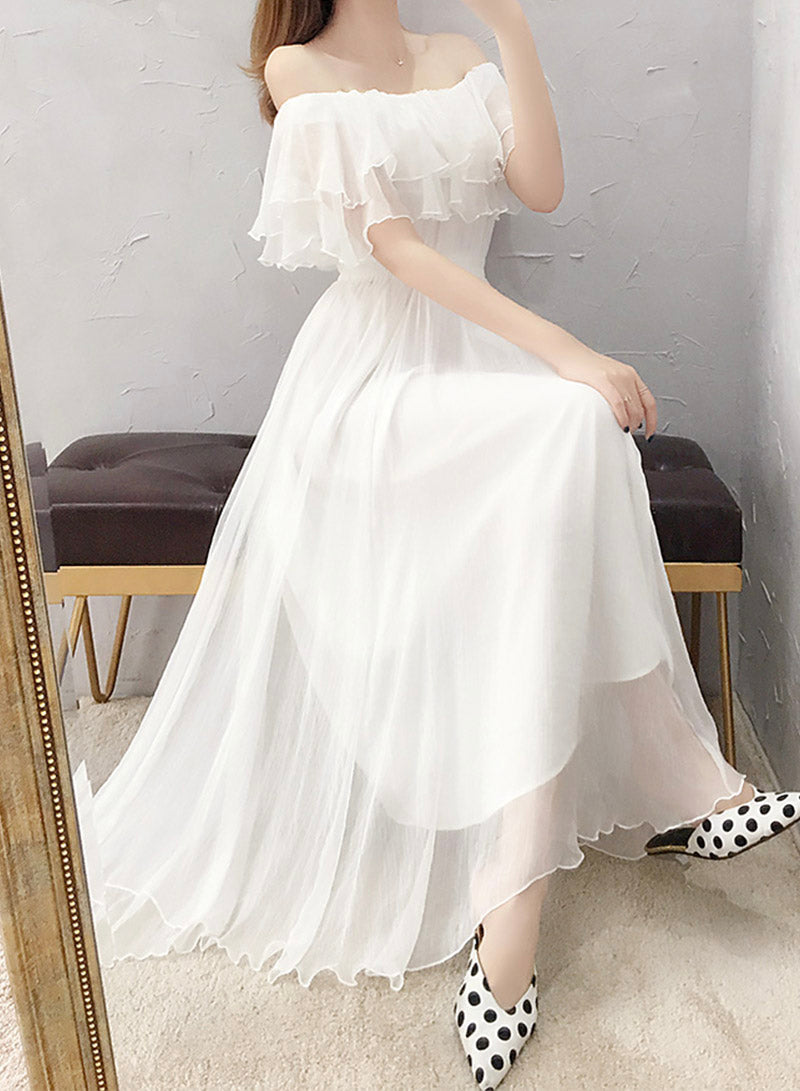 White chiffon summer dress fashion girl dress  1111