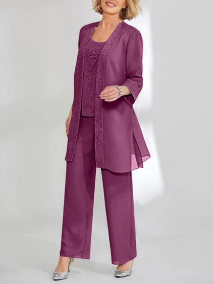 Chiffon Scoop Ankle-Length Mother of the Bride Pantsuits with Jacket