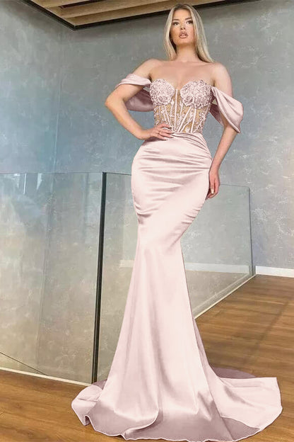 Off-the-Shoulder Sweetheart Long Mermaid Prom Dress With Beads ED0224