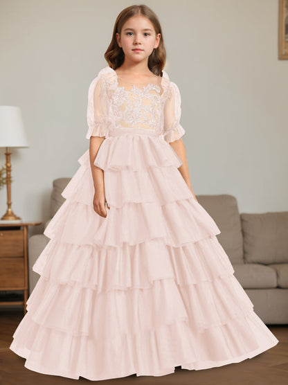 Ball-Gown Scoop Neck Sleeveless Floor-Length Flower Girl Dress with Lace