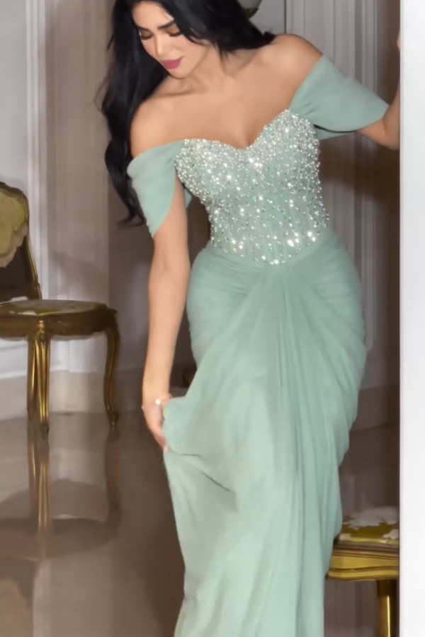 Shining Beaded Off-The-Shoulder Chiffon Prom Dress ZT0255