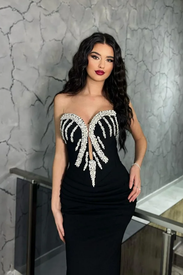 Black Elegant Sweetheart Sleeveless Mermaid Prom Dress Symmetrical Chest Beadings ZT0016