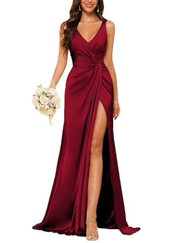 Sheath V-Neck Sleeveless Floor-Length Bridesmaid Dress with Ruched