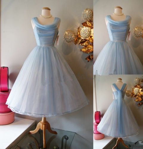 Blue vintage fashion long tulle elegant homecoming dress prom dress evening dress party dress bridesmaid dress gh800