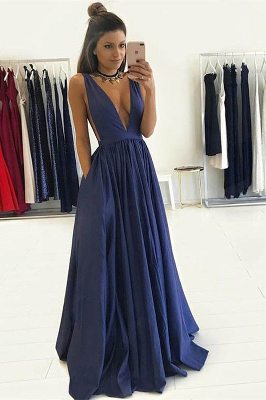 Deep V-Neck Prom Dress With Pockets PD0264