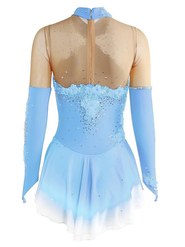 Figure Skating Dress Women's Girls' Ice Dancewear Stretchy  Crystal/Rhinestone Long Sleeve Ice Skating Dress