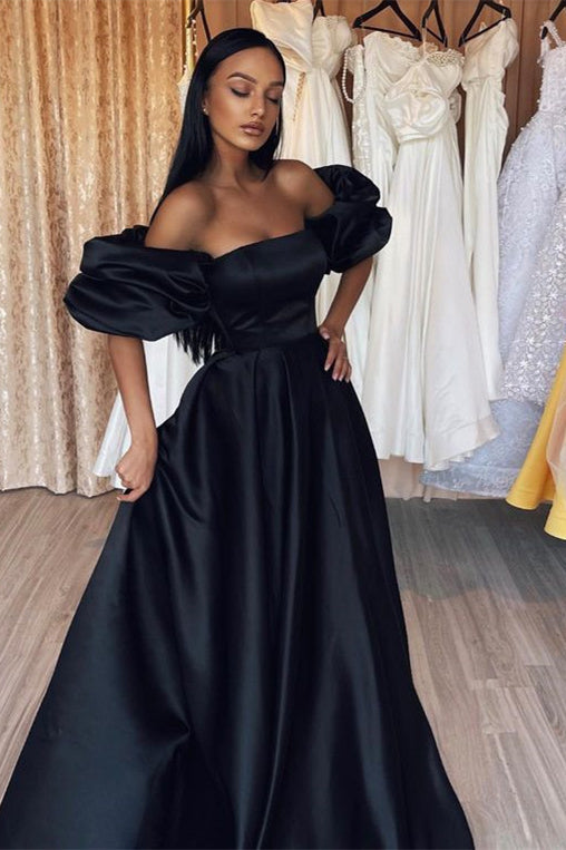 Black Bubble Sleeves Mermaid Long Prom Dress  Strapless ED0600