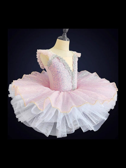 Kids' Dancewear Ballet Dance Dress Paillette Tulle Square Sleeveless Girls' Performance  Spandex Organza