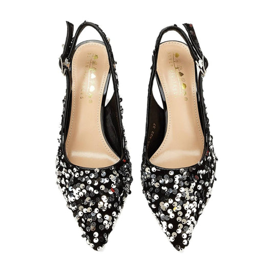 Women's Wedding Shoes Black Pointed Toe Stiletto Heel Bridal Shoes with Sequins