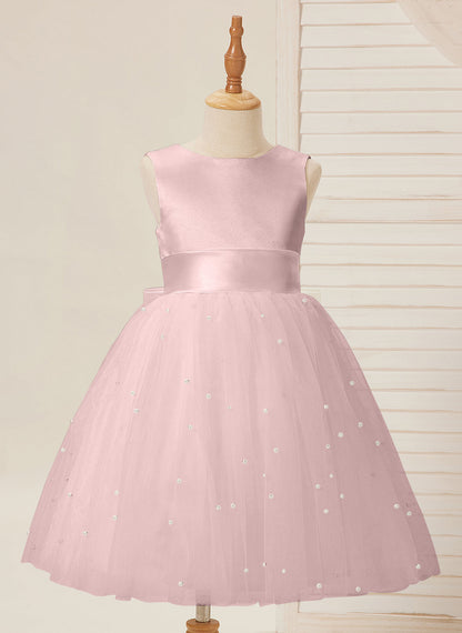 Ball-Gown/Princess Satin Tulle Knee-length Flower Girl Dress