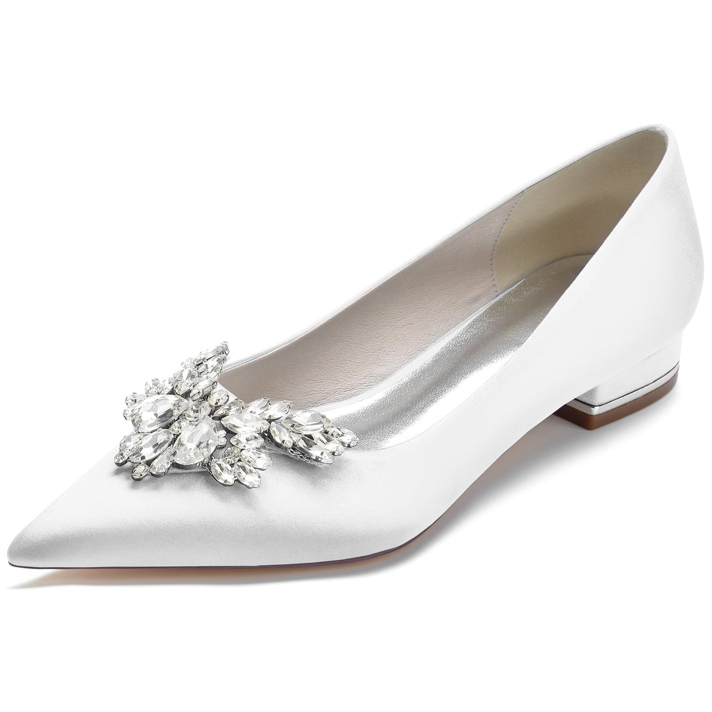 Women's Wedding Shoes Silk Satin Rhinestone Low Pointed Toe Minimalism Bridal Shoes