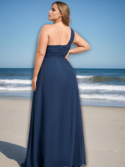 A-Line/Princess One-Shoulder Sleeveless Floor-Length Plus Size Bridesmaid Dress With Ruffles