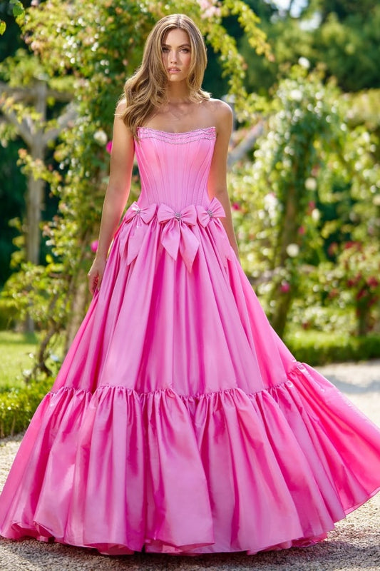 edgynewlook Pink Strapless Long Prom Dress A-Line with Beads