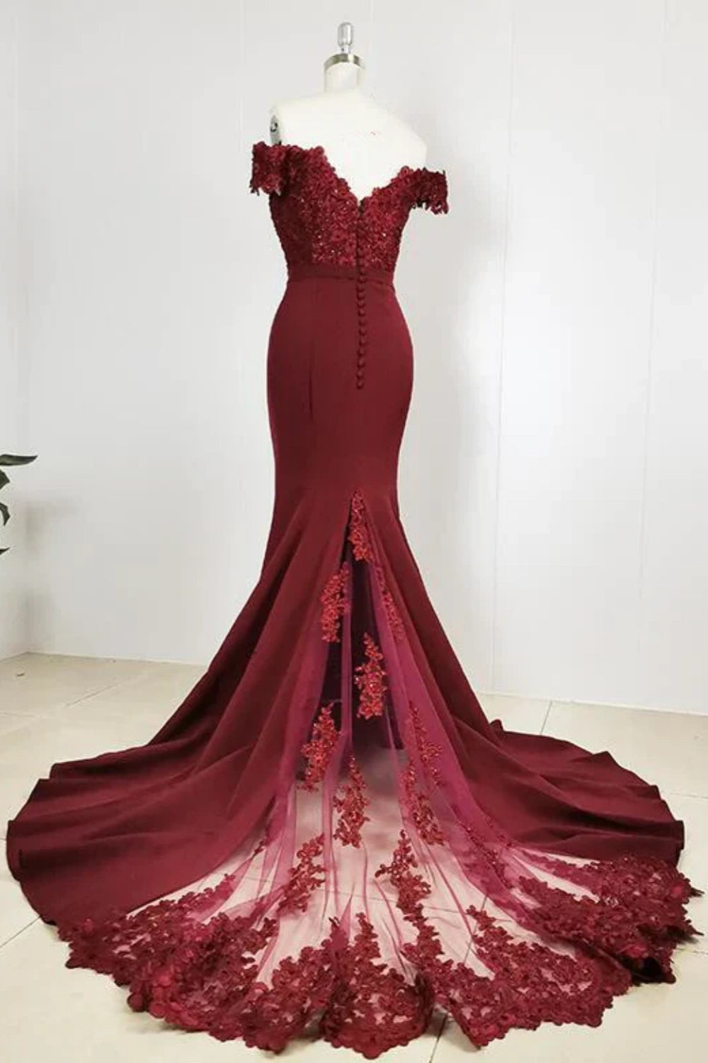 Burgundy Off Shoulder Handmade Mermaid Bridesmaid Dress, Long Prom Dress Evening Dress gh289