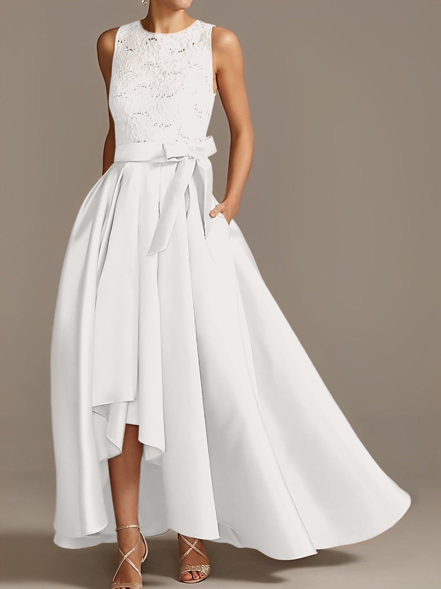 A-Line/Princess Jewel Neck Sleeveless Asymmetrical Mother Of The Bride Dresses With Pleats