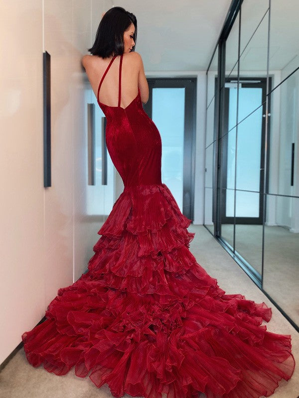 One Shoulder Burgundy Prom Dress Mermaid PD0226