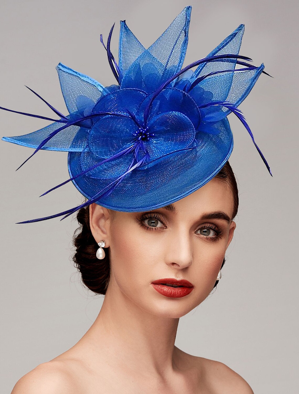 Elegant Net Saucer Hat Fascinator Hats Headpiece Flower & Beading & Feather