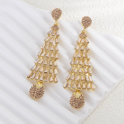 Sweet Christmas Rhinestone Tassel Stylish Long Earrings