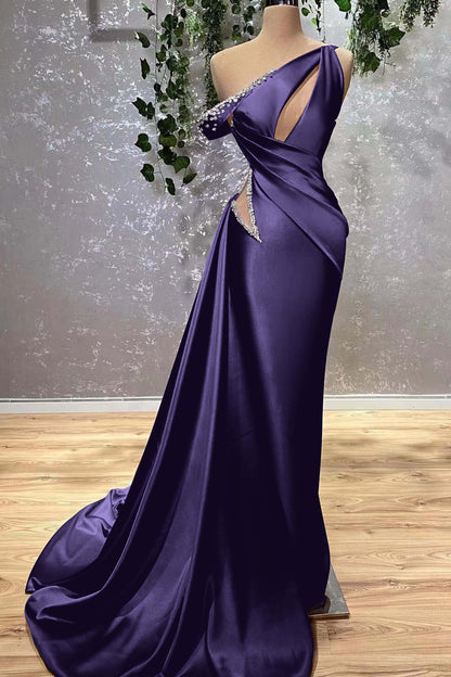 Lilac Off-The-Shoulder Sleeveless Mermaid Prom Dress With Rhinstone ED0369