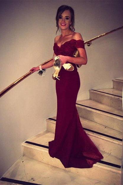 Burgundy Off-the-Shoulder Mermaid Prom Dress PD0253