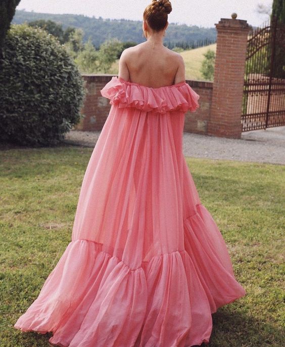 Pink Fashion Long Ruffle Neck Chiffon Formal Prom Dress Evening Dress Wedding Guest Dress gh3072