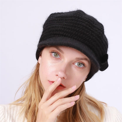 Women's Bow & Pom Poms Decor Thermal Winter Sun Visor Outdoor Knit Hat