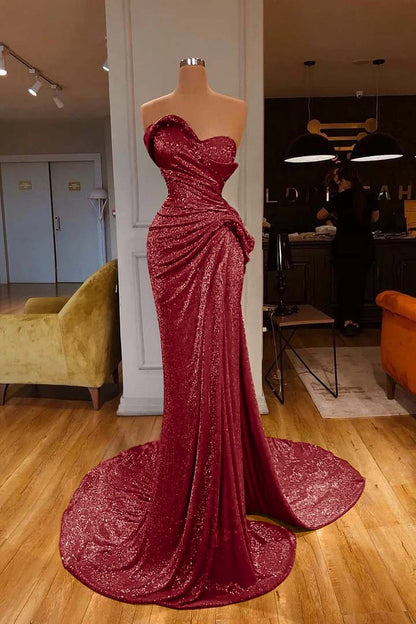 Red Sweetheart Mermaid Prom Dress With Sequins PD0638