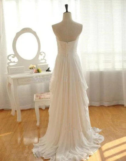 Beautiful Ivory Chiffon Simple Wedding Dress, Long Floor Length Beach Wedding Gowns gh591