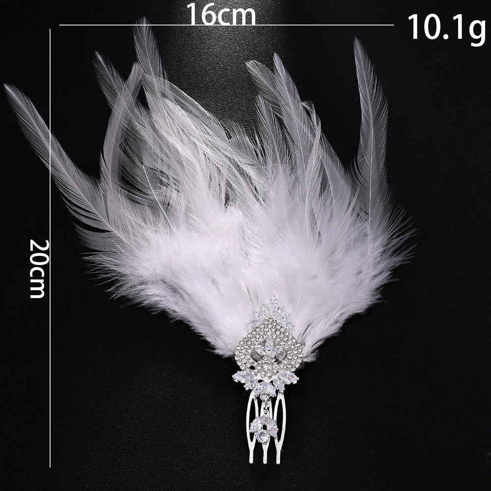 Vintage Elegant Feather Rhinestone Comb Headpiece