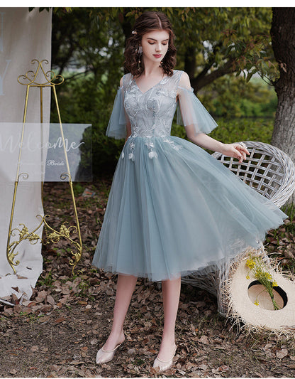 Cute lace tulle short prom dress party dress  8308