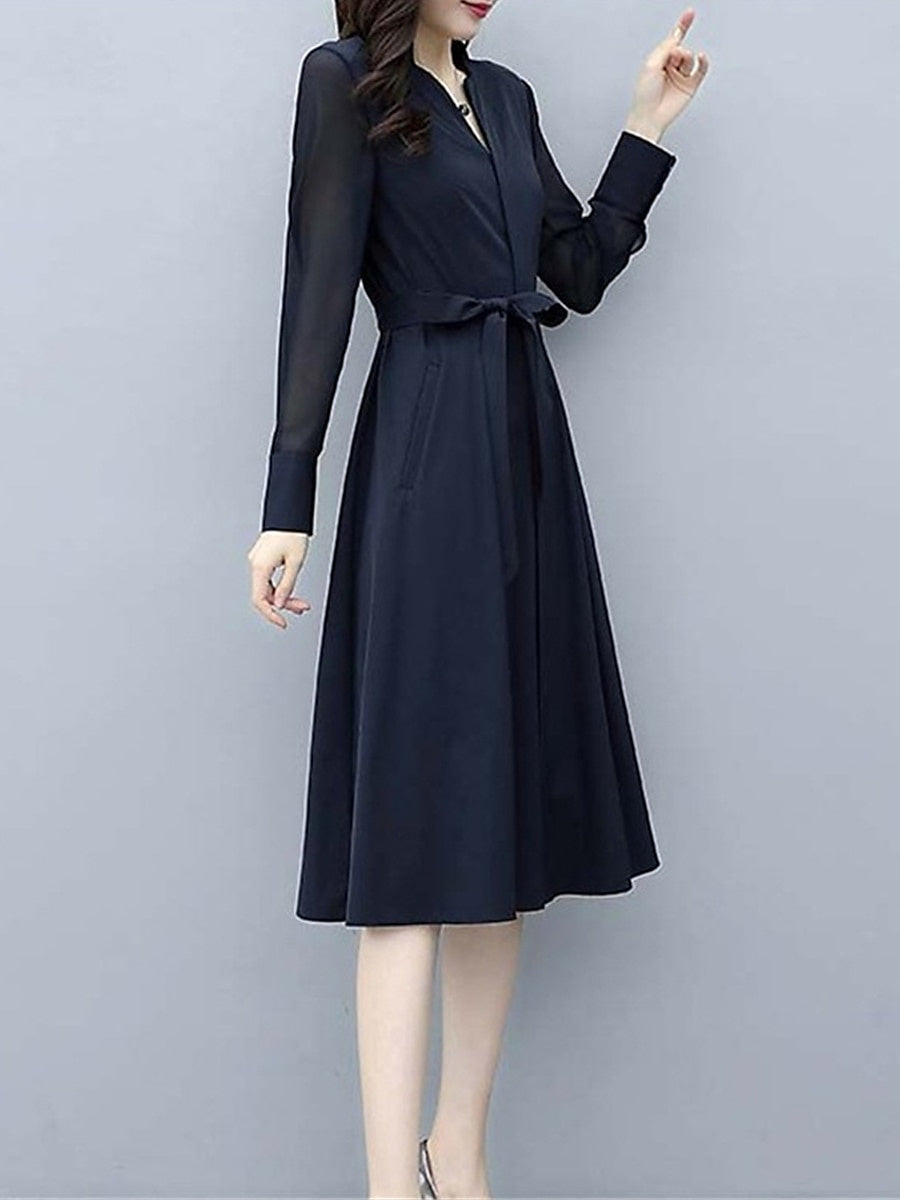 A Line/Princess V Neck Long Sleeves Wedding Guest Dress Midi Dress