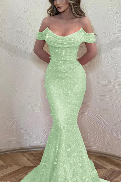 Orange Mermaid Off-The-Shoulder Prom Dress With Sequins ED0152