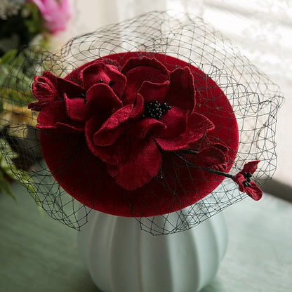 Fall Wedding Hat Pillbox Hat Horse Race Ladies Day Melbourne Cup Cocktail Royal Astcot Flower Elegant With Floral Tulle Headpiece