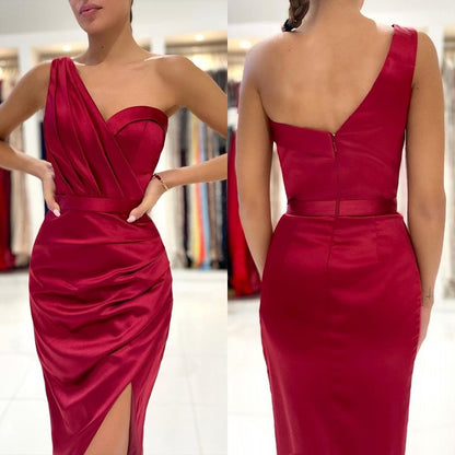 Burgundy One Shoulder Short Prom Dress PD001