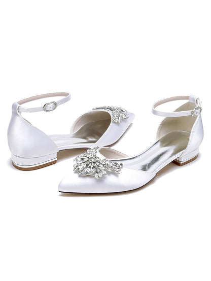 Women's Wedding Shoes Rhinestone Low Heel Pointed Toe Bridesmaid Shoes