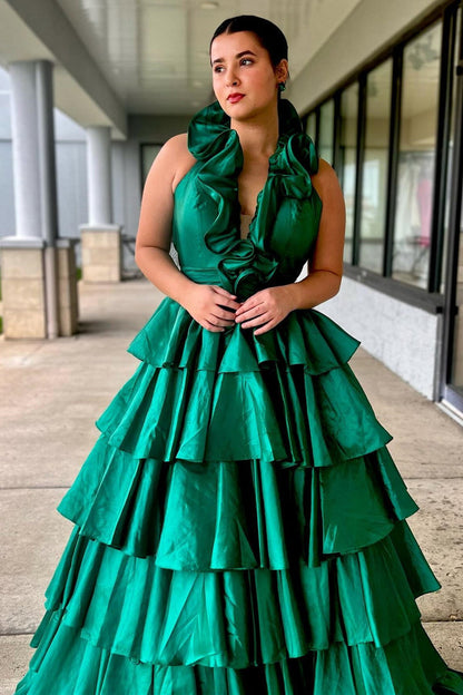 Flora | Halter Red Ruffle Tiered A-Line Prom Dress