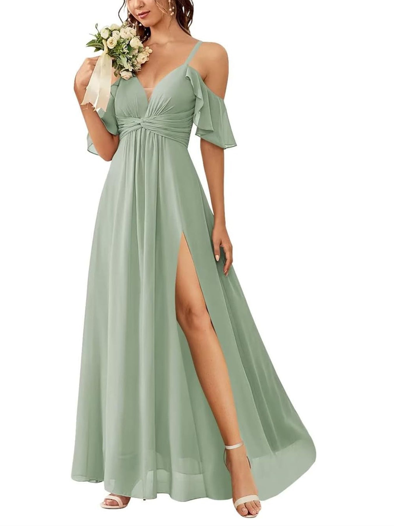 A Line/Princess Off-the-Shoulder Floor-Length Bridesmaid Dresses with Pockets